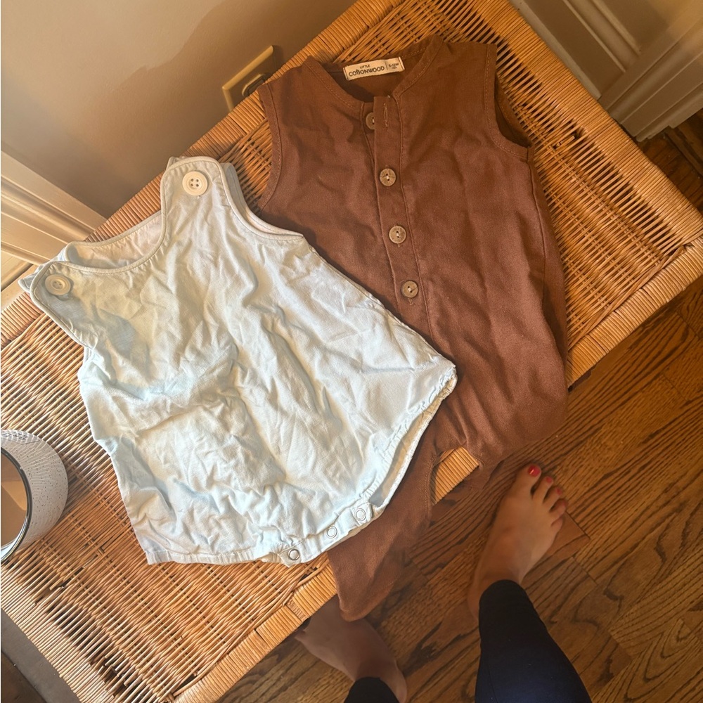 Kids Sleeveless Button-Up Tops - Blue & Brown